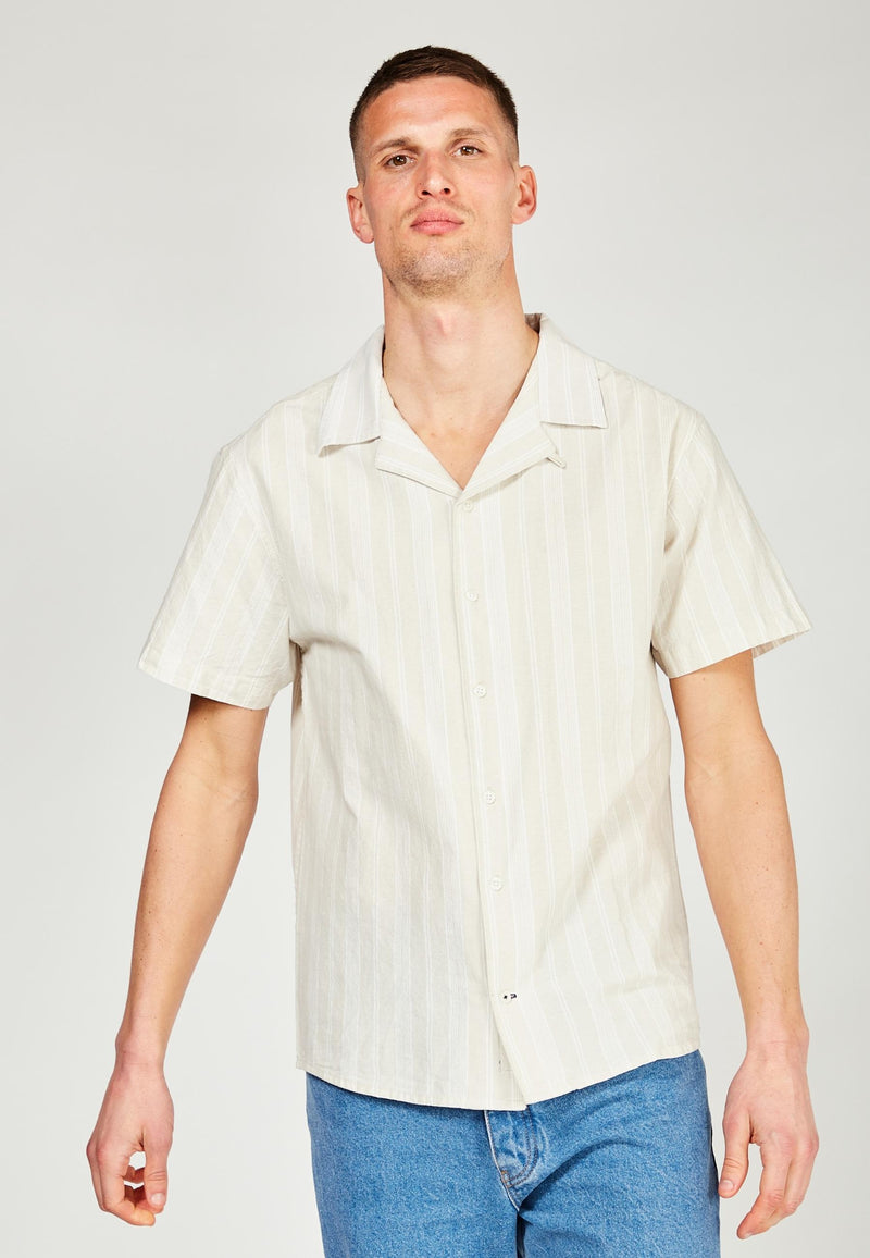 Kronstadt Cuba Linen Stripe 02 S/S shirt Shirts S/S Sand