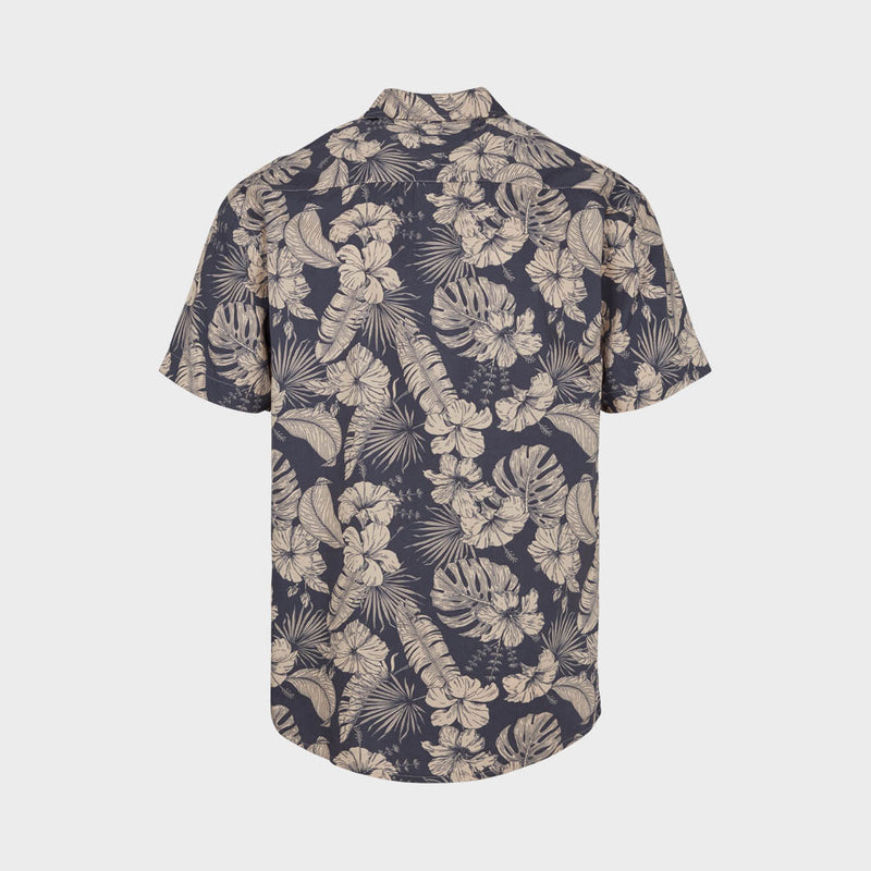Kronstadt Cuba Poplin Flower Print S/S shirt Shirts S/S Dutch Blue