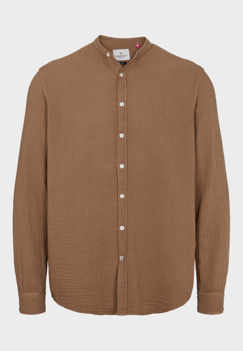 Kronstadt Johan Muslin Henley shirt Shirts L/S Sepia tint brown