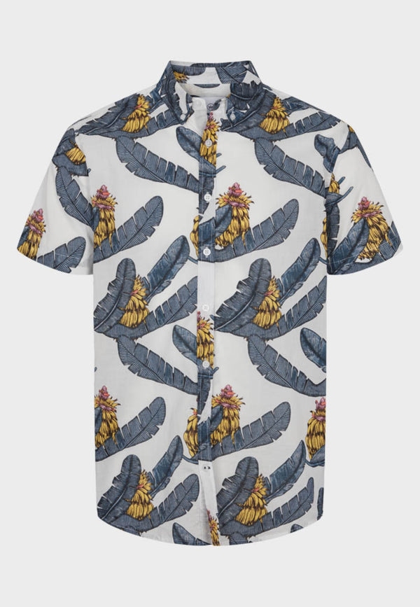 Kronstadt Johan Poplin Banana Print S/S shirt Shirts S/S Navy / White