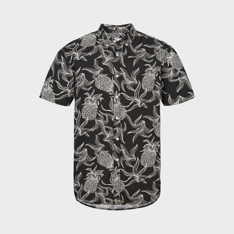 Kronstadt Johan Poplin Pineapple Print S/S shirt Shirts S/S Black / White