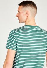 Kronstadt Timmi Organic/Recycled striped t-shirt Tee Mallard green/White