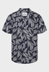 Cuba Leaf S/S shirt - Navy - Kronstadtbrand