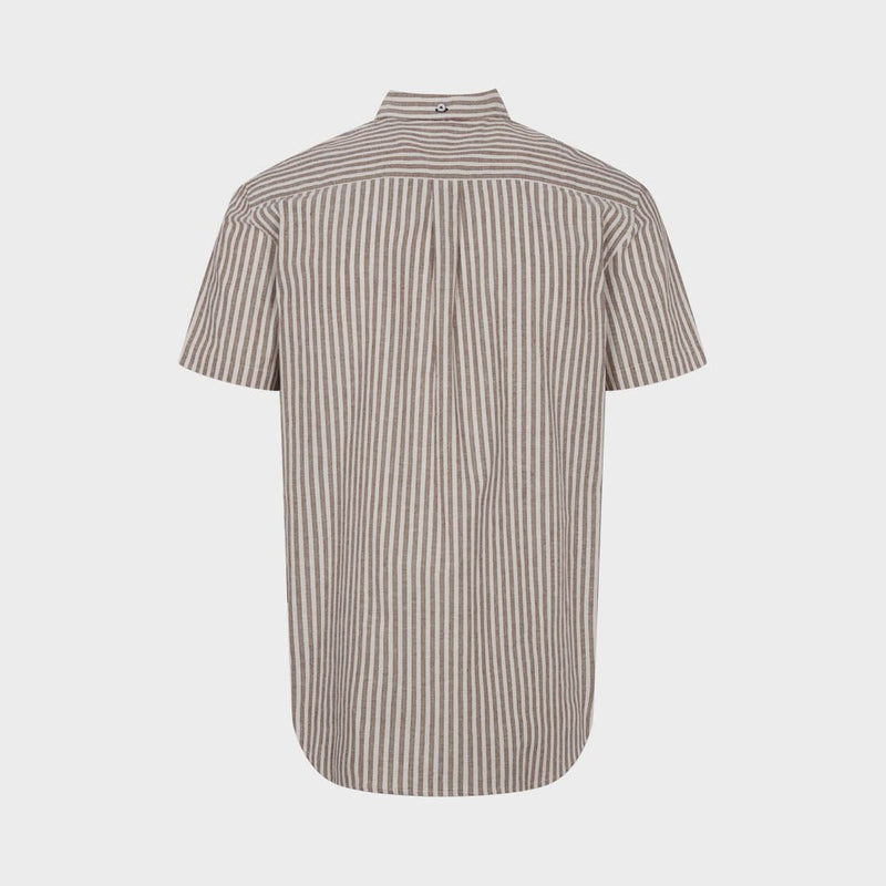Johan Linen Stripe 03 S/S shirt - Navy / Sepia Tint Brown - Kronstadtbrand
