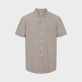Johan Linen Stripe 03 S/S shirt - Navy / Sepia Tint Brown - Kronstadtbrand