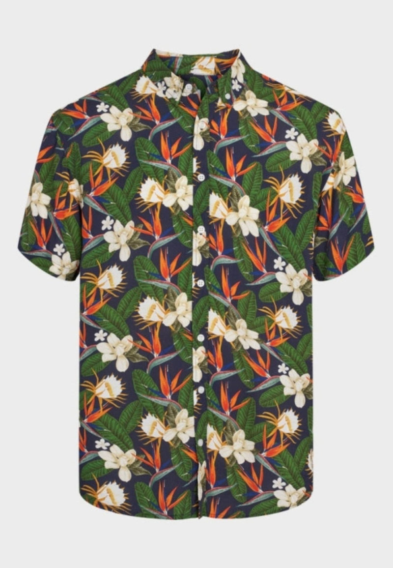 Johan Tropical vibes S/S shirt - Navy - Kronstadtbrand