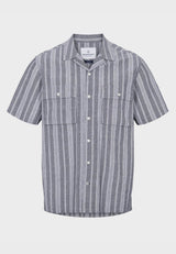 Ramon Cuba Linen Stripe 04 S/S shirt - Dutch Blue - Kronstadtbrand