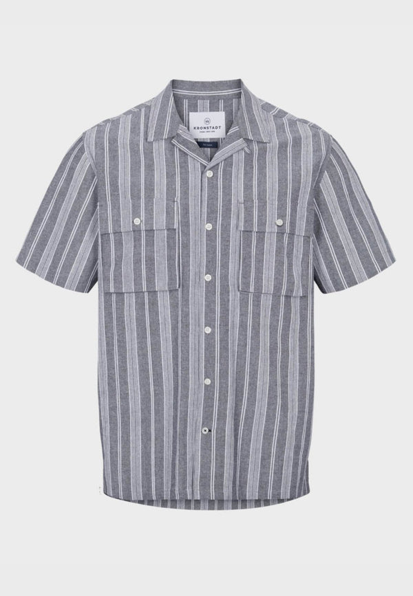 Ramon Cuba Linen Stripe 04 S/S shirt - Dutch Blue - Kronstadtbrand